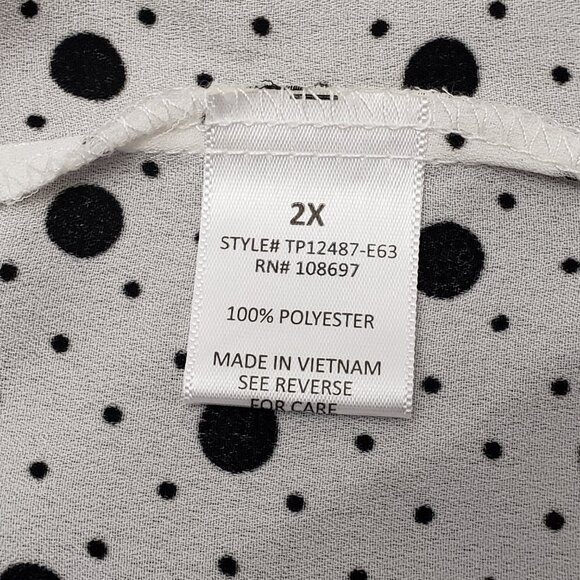Sweet Rain Womens Short Sleeve Black & White Polka Dot Blouse 2X - Picture 6 of 7
